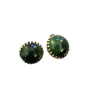 Vintage Forest Green Goldtone Clip-on Button Earrings Unique St Patrick’s Day